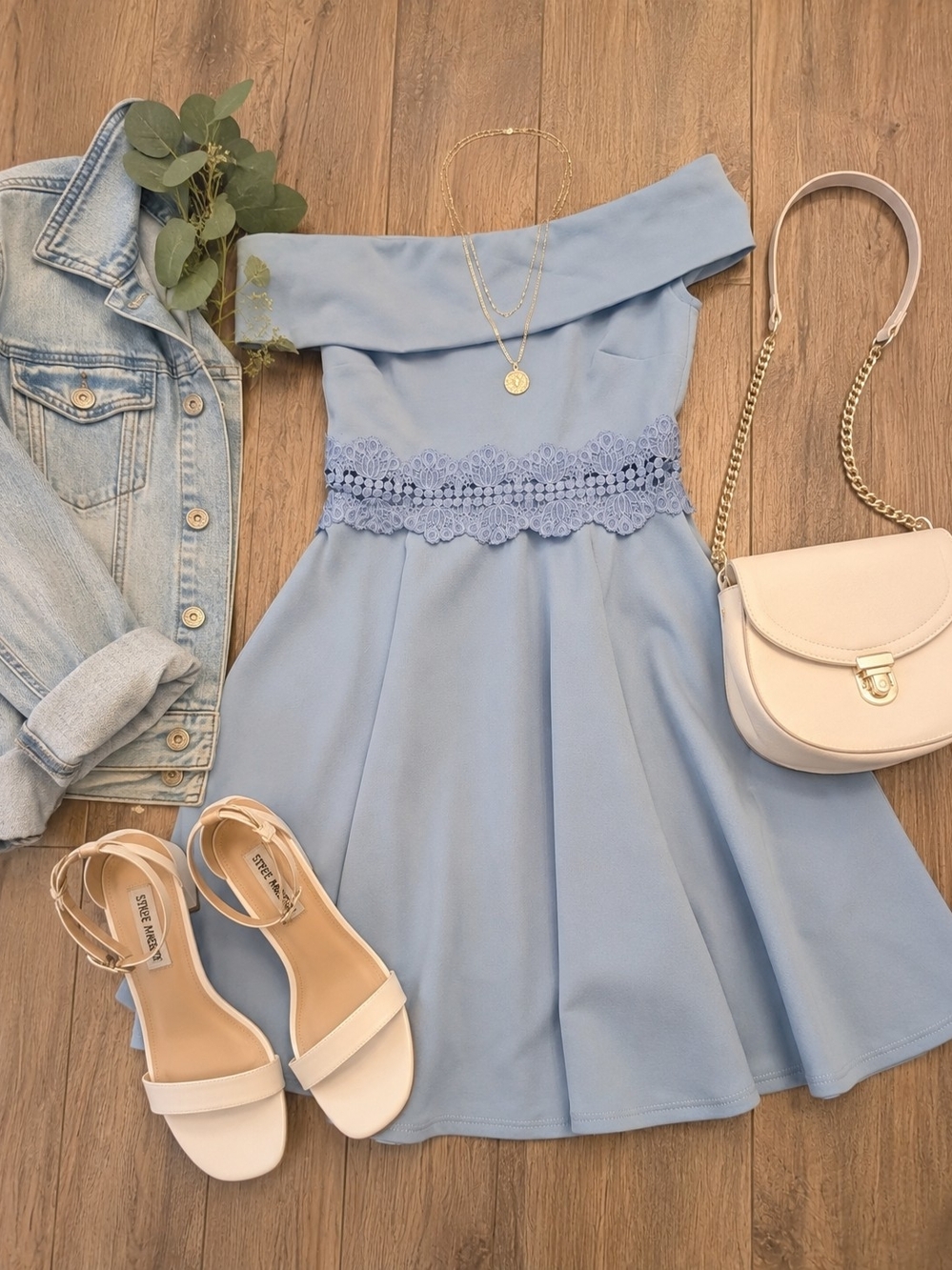 Macy's B. Darlin - Light Blue One-Shoulder Lace-Waist Fit & Flare Dress
